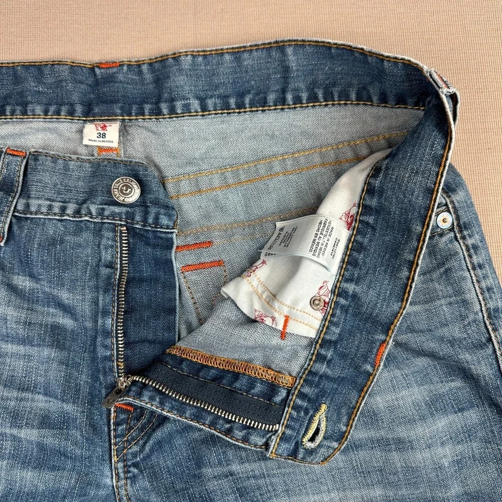 True Religion Ricky Jeans Mens 38x29 Blue Straight Flap Pocket 100% Cotton